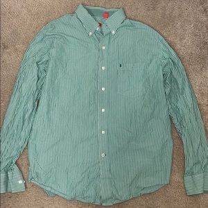 IZOD Green and White Striped Button Down